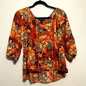 I.N. Studio women’s flowy blouse top, clinched sleeves, floral lightweight SZ PL
